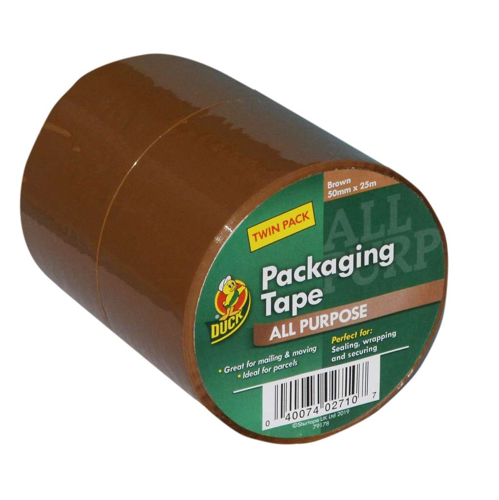 Duck Brown Packing Tape Twin Pack - 2 x 50mm x 25mm