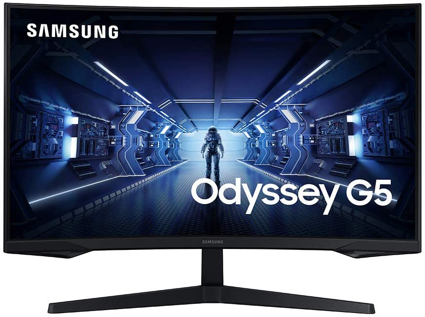 SAMSUNG 32” Odyssey G5 Gaming Monitor, WQHD (2560x1440), 144Hz, Curved, 1ms, HDMI, Display Port, AMD FreeSync Premium, HDR10, LC32G55TQWNXZA, Black