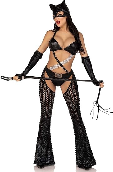 Leg Avenue Women 3 Pc Mistress Kitty Halloween Costume With Catsuit